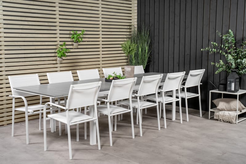 Levels Matgrupp Utomhus 225-325 cm Rektangulär med 10 Santorini Utestolar - Grå - Utemöbler - Utegrupp - Matgrupp utomhus