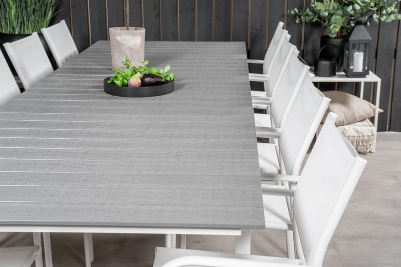 Levels Matgrupp Utomhus 225-325 cm Rektangulär med 10 Santorini Utestolar - Grå - Utemöbler - Utegrupp - Matgrupp utomhus