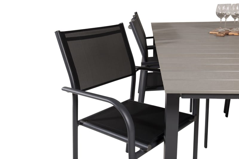 Levels Matgrupp Utomhus 225-325 cm Rektangulär med 6 Santorini Utestolar - Svart - Utemöbler - Utegrupp - Matgrupp utomhus