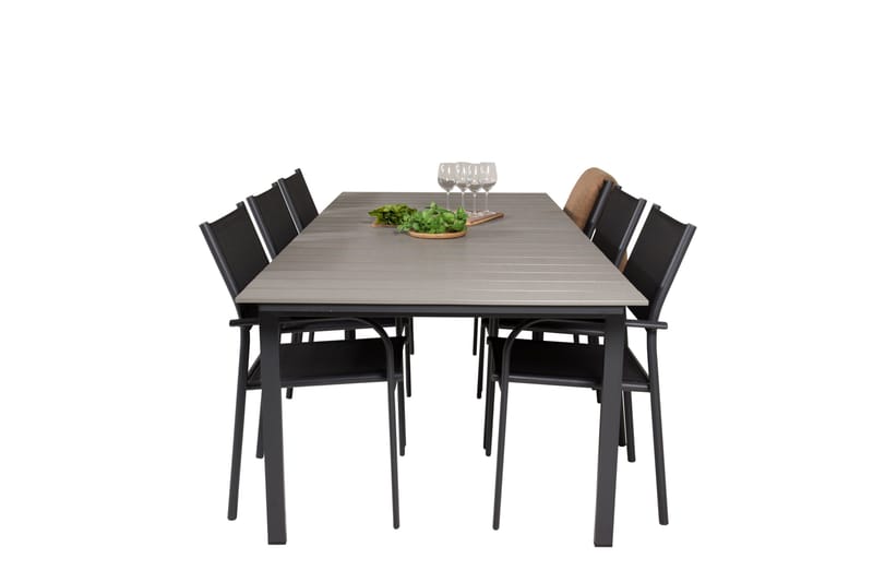 Levels Matgrupp Utomhus 225-325 cm Rektangulär med 6 Santorini Utestolar - Svart - Utemöbler - Utegrupp - Matgrupp utomhus