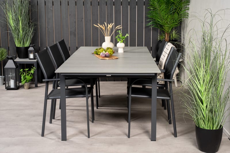 Levels Matgrupp Utomhus 225-325 cm Rektangulär med 6 Santorini Utestolar - Svart - Utemöbler - Utegrupp - Matgrupp utomhus
