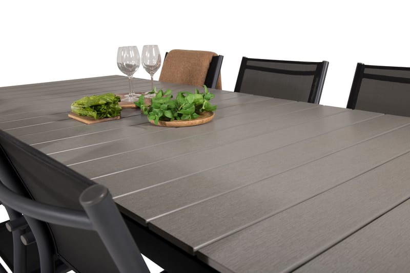 Levels Matgrupp Utomhus 225-325 cm Rektangulär med 6 Santorini Utestolar - Svart - Utemöbler - Utegrupp - Matgrupp utomhus