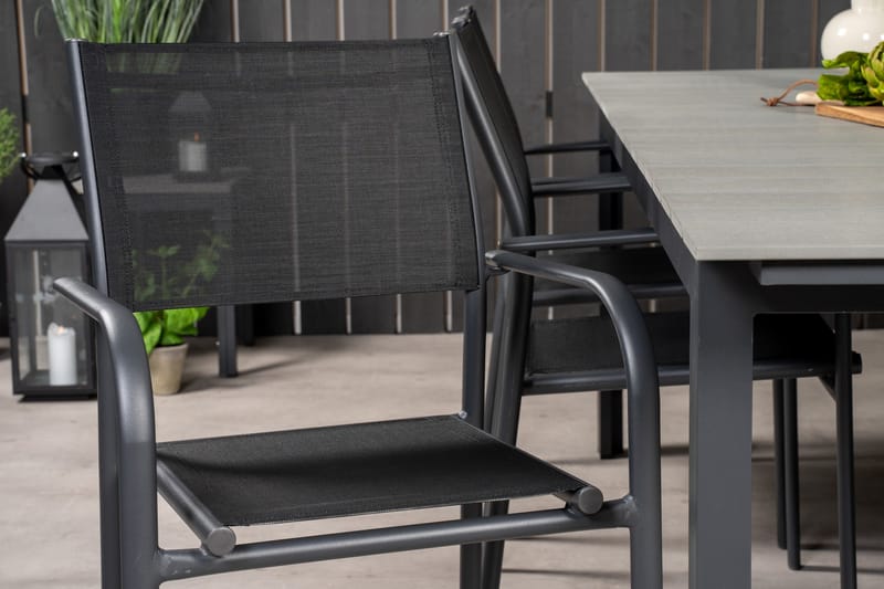 Levels Matgrupp Utomhus 225-325 cm Rektangulär med 6 Santorini Utestolar - Svart - Utemöbler - Utegrupp - Matgrupp utomhus