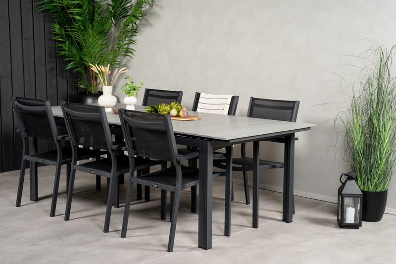 Levels Matgrupp Utomhus 230-310 cm Rektangulär med 6 Copacabana Utestolar - Svart - Utemöbler - Utegrupp - Matgrupp utomhus