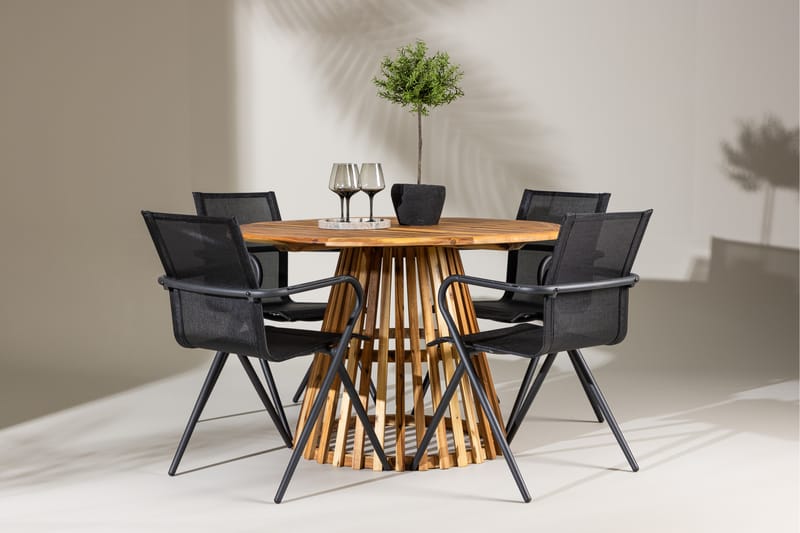 Lumpur Matgrupp Utomhus Rund 120 cm + 4 st Alling Matstolar Svart - Utemöbler - Utegrupp - Matgrupp utomhus