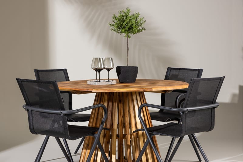 Lumpur Matgrupp Utomhus Rund 120 cm + 4 st Alling Matstolar Svart - Utemöbler - Utegrupp - Matgrupp utomhus