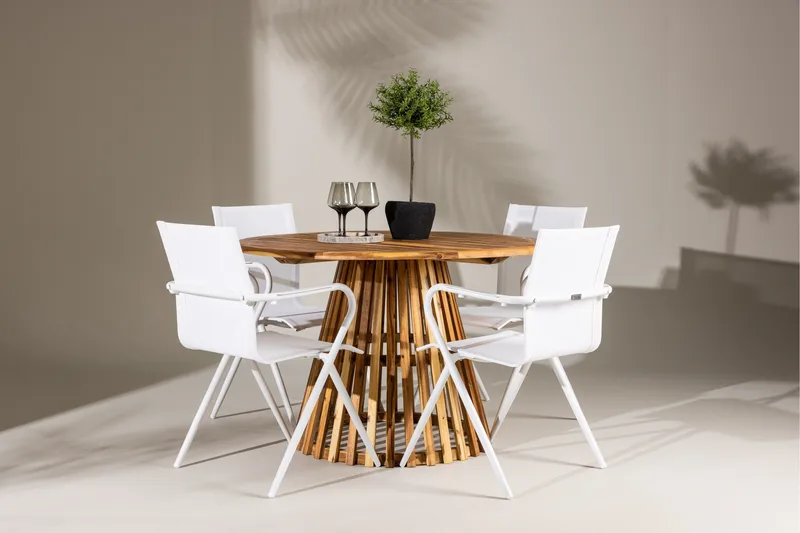 Lumpur Matgrupp Rund 120 cm + 4 st Alling Matstolar Vit - Utemöbler - Utegrupp - Matgrupp utomhus