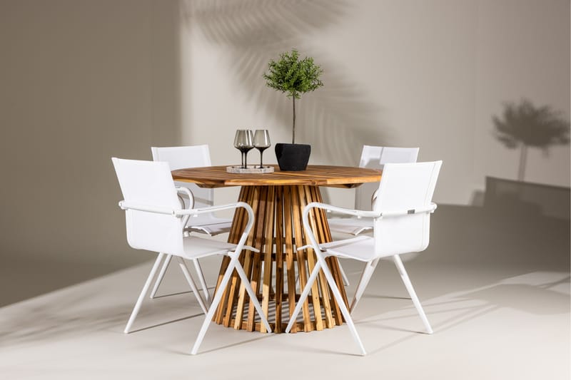 Lumpur Matgrupp Utomhus Rund 120 cm + 4 st Alling Matstolar Vit - Utemöbler - Utegrupp - Matgrupp utomhus