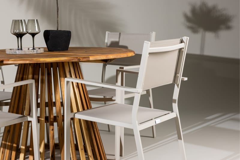 Lumpur Matgrupp Utomhus Rund 120 cm + 4 st Copacabana Matstolar Beige - Utemöbler - Utegrupp - Matgrupp utomhus