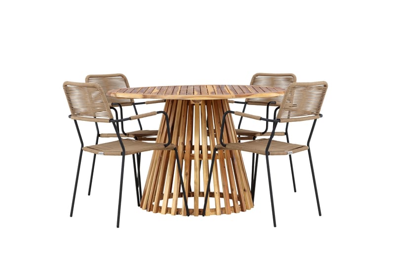 Lumpur Matgrupp Utomhus Rund 120 cm + 4 st Hochanas Matstolar Svart, undefined
