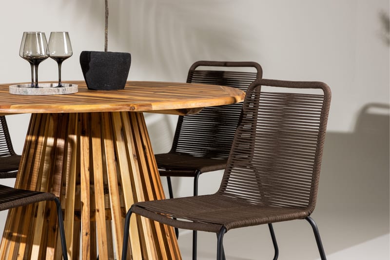 Lumpur Matgrupp Utomhus Rund 120 cm + 4 st Lindos Matstolar Brun - Utemöbler - Utegrupp - Matgrupp utomhus