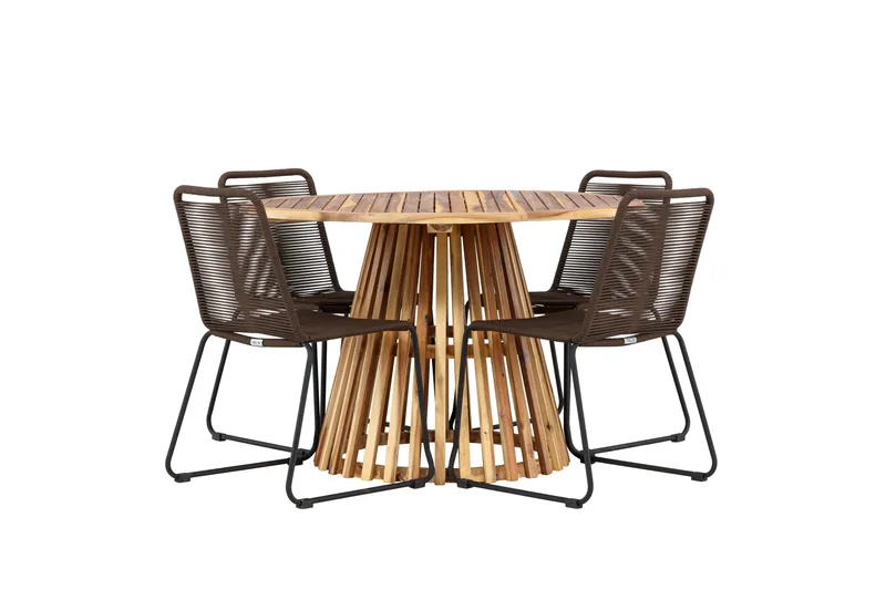 Lumpur Matgrupp Utomhus Rund 120 cm + 4 st Lindos Matstolar Brun, undefined