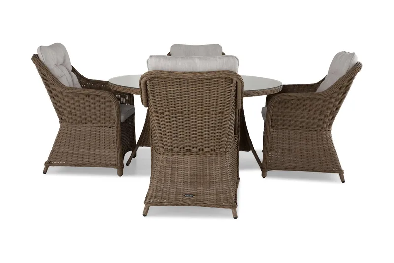 Marcus Matgrupp 140 Rund + 4 Fåtöljer m Dyna - Natur - Utemöbler - Utegrupp - Matgrupp utomhus