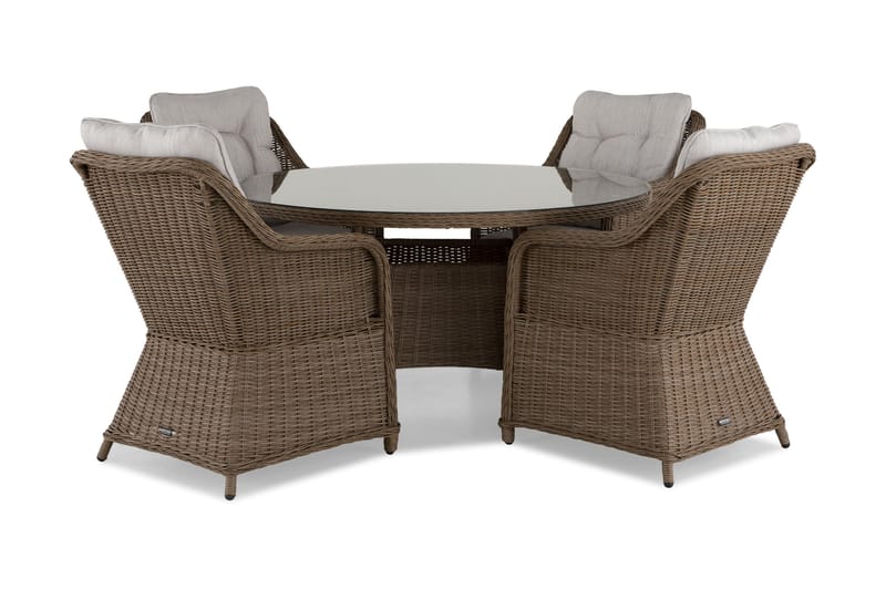 Marcus Matgrupp 140 Rund + 4 Fåtöljer m Dyna - Natur - Utemöbler - Utegrupp - Matgrupp utomhus