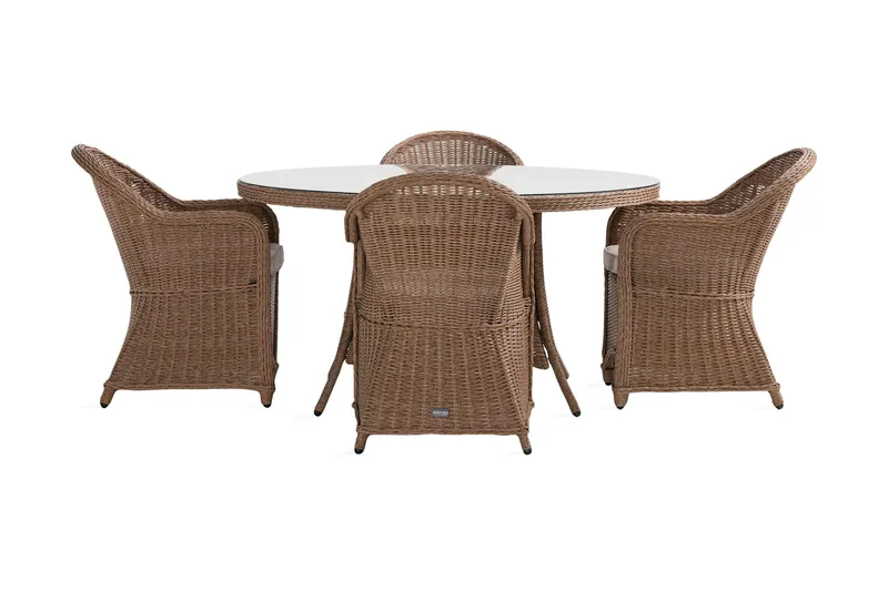 Marcus Matgrupp 140 Rund + 4 Light Fåtöljer m Dyna - Natur - Utemöbler - Utegrupp - Matgrupp utomhus