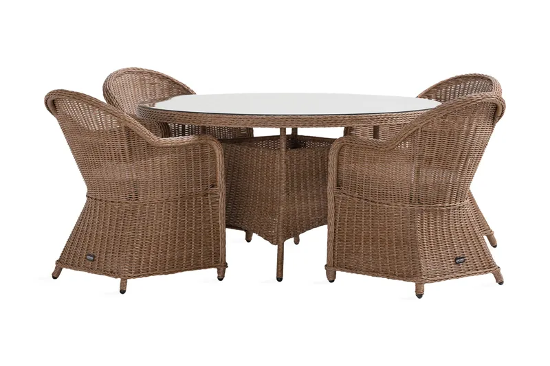 Marcus Matgrupp 140 Rund + 4 Light Fåtöljer m Dyna, Natur