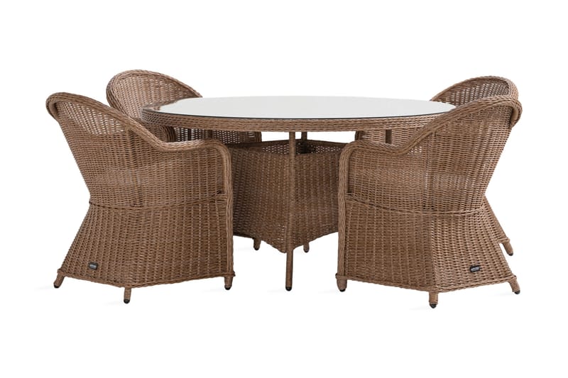 Marcus Matgrupp 140 Rund + 4 Light Fåtöljer m Dyna, Natur