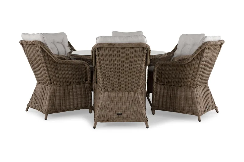 Marcus Matgrupp 140 Rund + 6 Fåtöljer m Dyna - Natur - Utemöbler - Utegrupp - Matgrupp utomhus