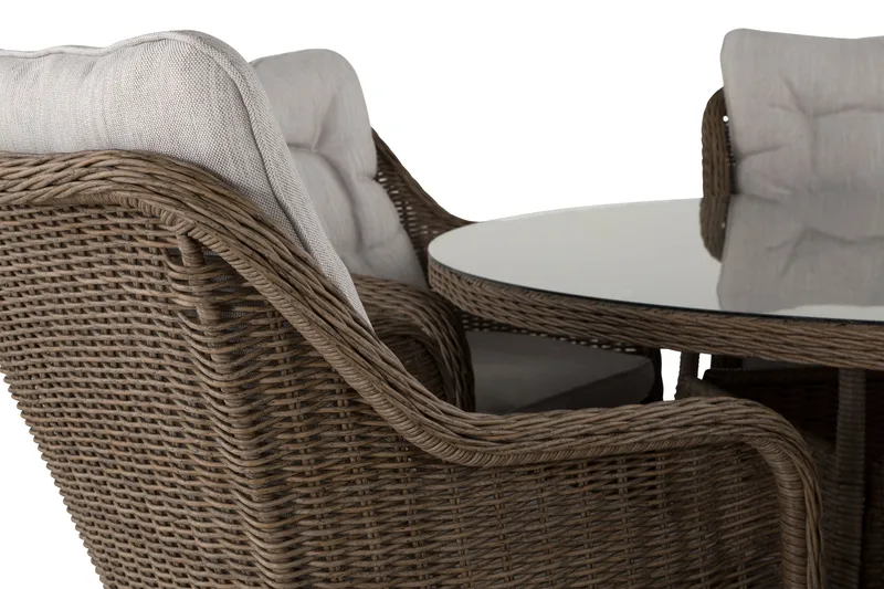 Marcus Matgrupp 140 Rund + 6 Fåtöljer m Dyna - Natur - Utemöbler - Utegrupp - Matgrupp utomhus