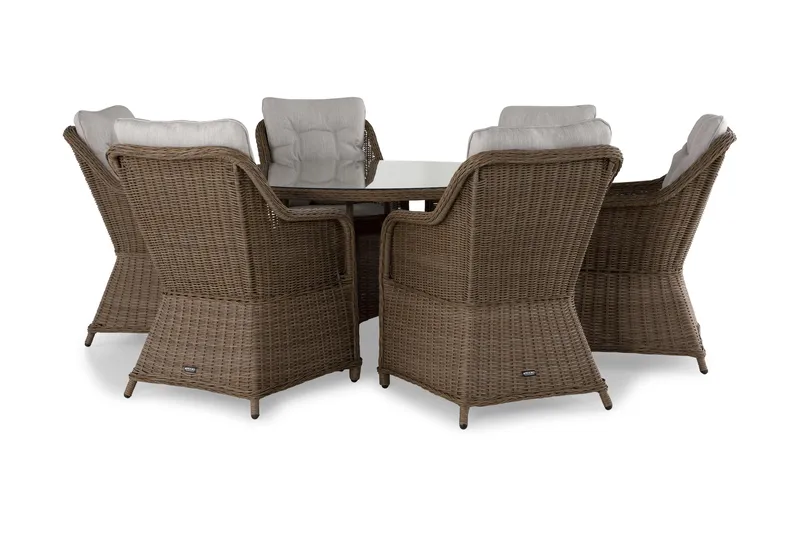 Marcus Matgrupp 140 Rund + 6 Fåtöljer m Dyna - Natur - Utemöbler - Utegrupp - Matgrupp utomhus