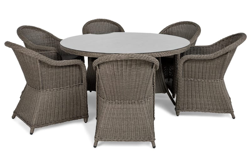 Marcus Matgrupp 140 Rund + 6 Light Fåtöljer m Dyna - Grå - Utemöbler - Utegrupp - Matgrupp utomhus