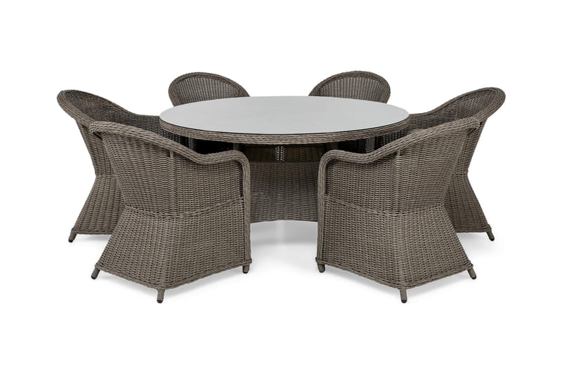Marcus Matgrupp 140 Rund + 6 Light Fåtöljer m Dyna - Grå - Utemöbler - Utegrupp - Matgrupp utomhus