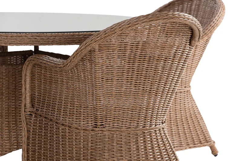 Marcus Matgrupp 140 Rund + 6 Light Fåtöljer m Dyna - Natur - Utemöbler - Utegrupp - Matgrupp utomhus