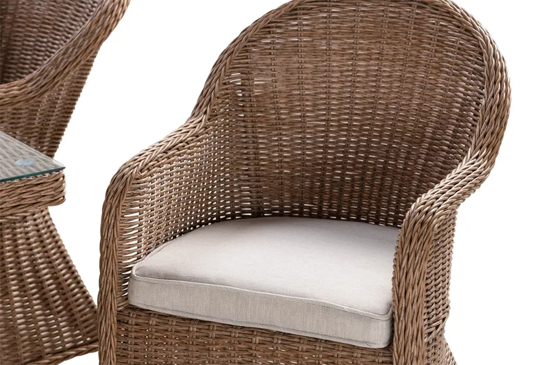 Marcus Matgrupp 140 Rund + 6 Light Fåtöljer m Dyna - Natur - Utemöbler - Utegrupp - Matgrupp utomhus