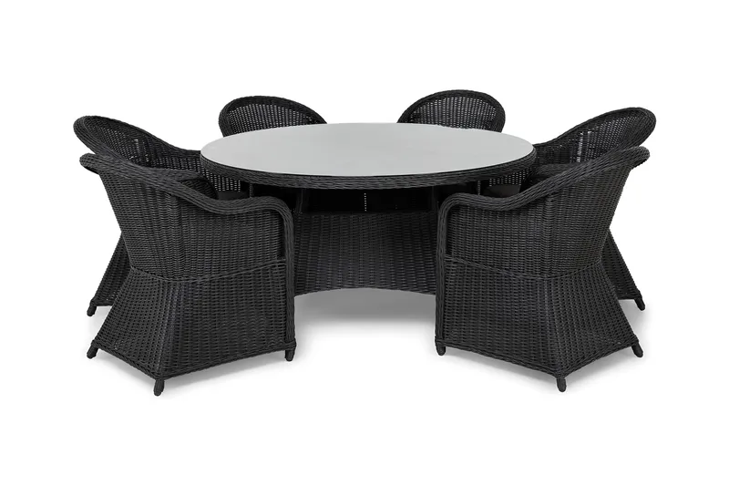 Marcus Matgrupp 140 Rund + 6 Light Fåtöljer m Dyna - Svart - Utemöbler - Utegrupp - Matgrupp utomhus