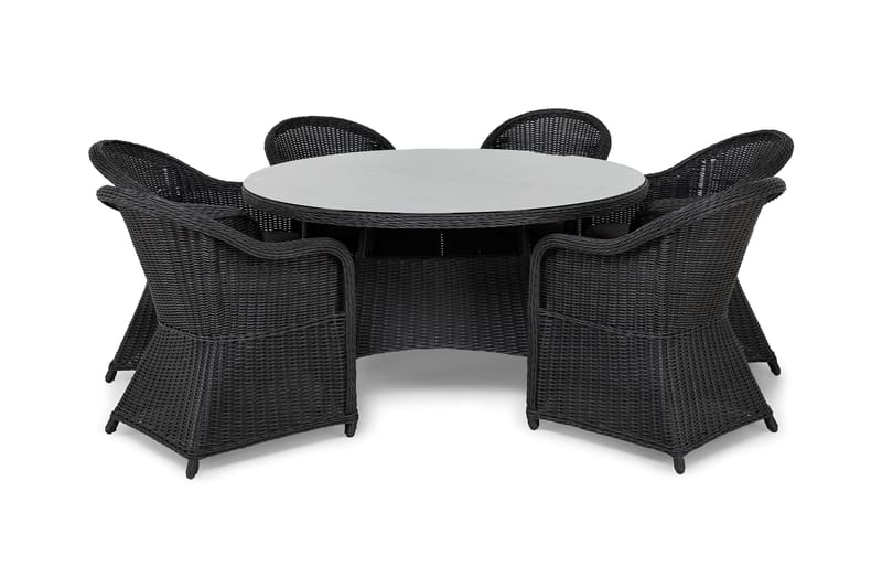 Marcus Matgrupp 140 Rund + 6 Light Fåtöljer m Dyna - Svart - Utemöbler - Utegrupp - Matgrupp utomhus