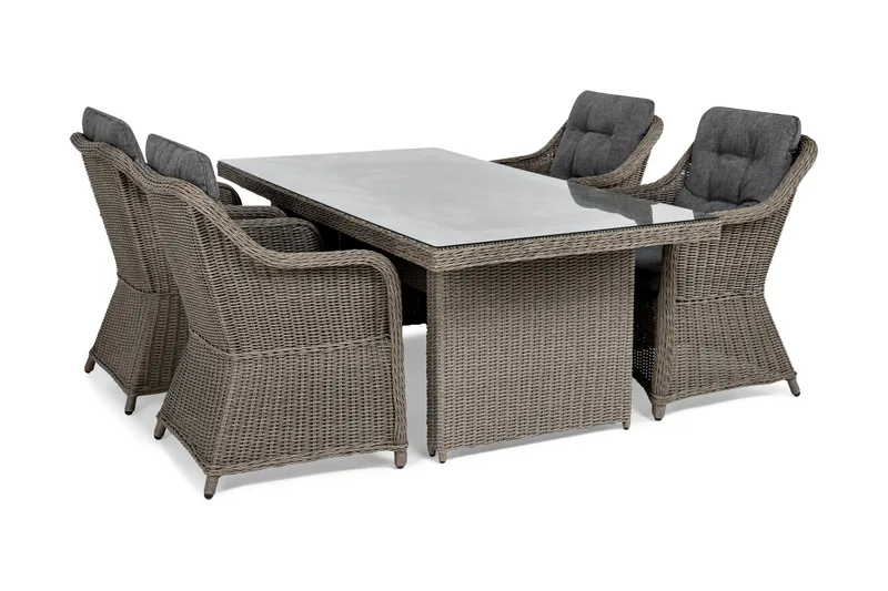 Marcus Matgrupp 200 + 4 Fåtöljer m Dyna - Grå - Utemöbler - Utegrupp - Matgrupp utomhus