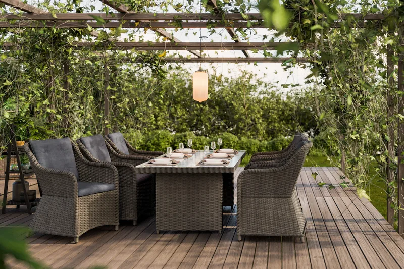 Marcus Matgrupp 200 + 6 Fåtöljer m Dyna - Grå - Utemöbler - Utegrupp - Matgrupp utomhus