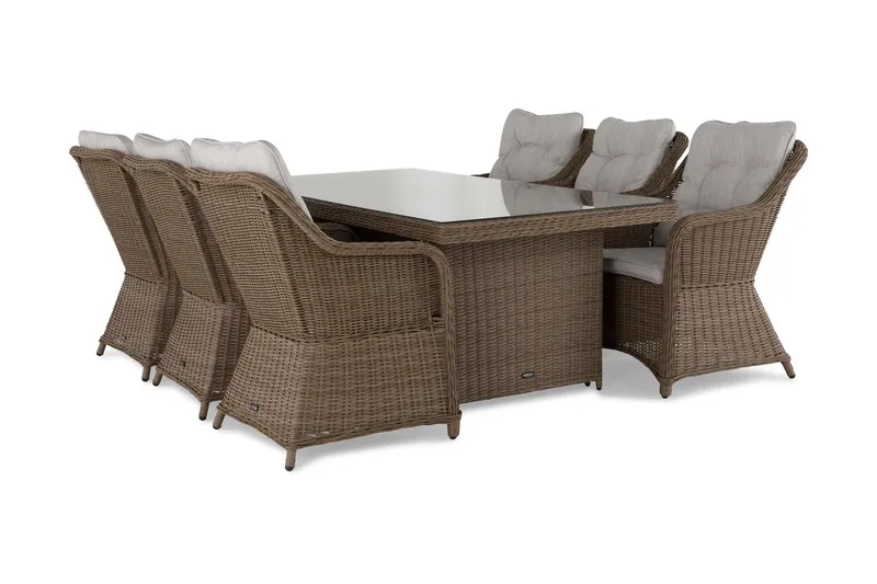 Marcus Matgrupp 200 + 6 Fåtöljer m Dyna - Natur - Utemöbler - Utegrupp - Matgrupp utomhus