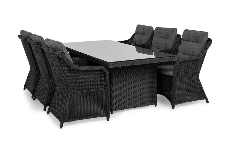 Marcus Matgrupp 200 + 6 Fåtöljer m Dyna - Svart - Utemöbler - Utegrupp - Matgrupp utomhus