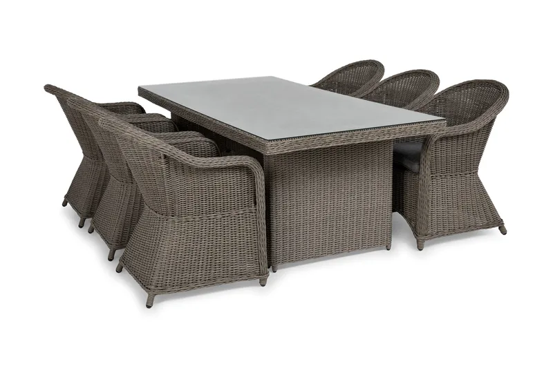 Marcus Matgrupp 200 + 6 Light Fåtöljer m Dyna - Grå - Utemöbler - Utegrupp - Matgrupp utomhus