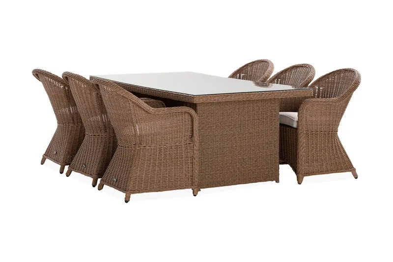 Marcus Matgrupp 200 + 6 Light Fåtöljer m Dyna - Natur - Utemöbler - Utegrupp - Matgrupp utomhus