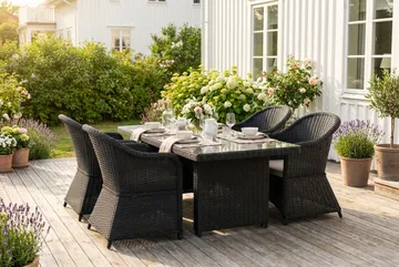 Marcus utomhus matgrupp 160x90 cm med 4 Marcus Light utefåtöljer - Svart - Utemöbler - Utegrupp - Matgrupp utomhus