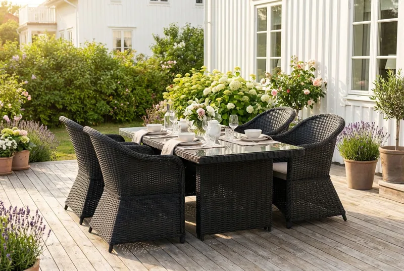 Marcus utomhus matgrupp 160x90 cm med 4 Marcus Light utefåtöljer - Svart - Utemöbler - Utegrupp - Matgrupp utomhus
