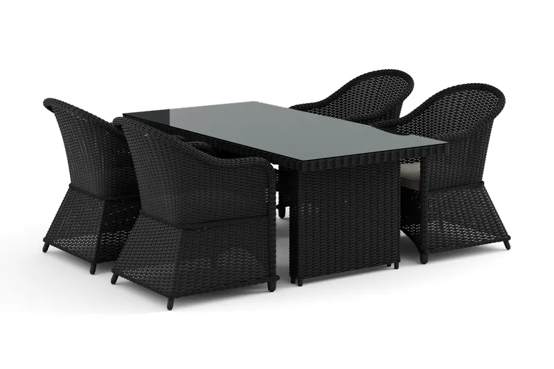 Marcus utomhus matgrupp 160x90 cm med 4 Marcus Light utefåtöljer - Svart - Utemöbler - Utegrupp - Matgrupp utomhus