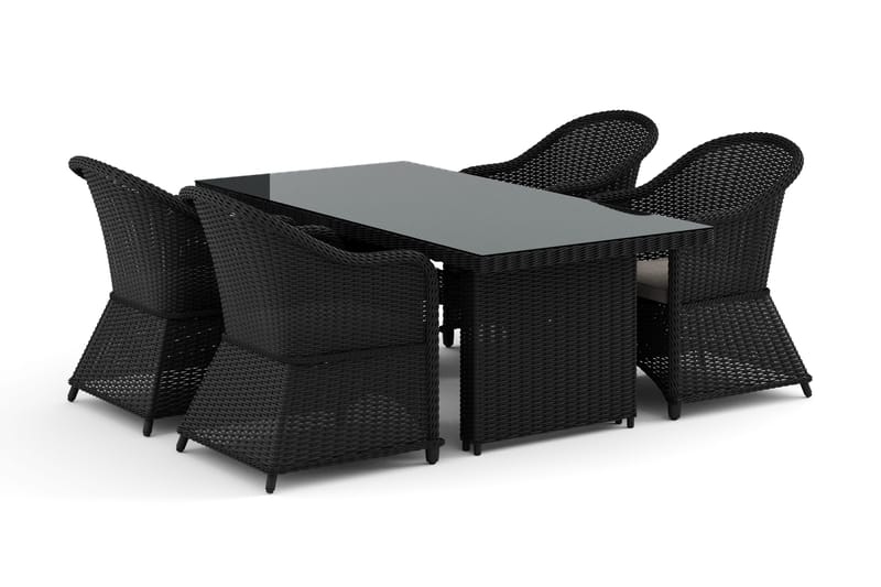 Marcus utomhus matgrupp 160x90 cm med 4 Marcus Light utefåtöljer - Svart - Utemöbler - Utegrupp - Matgrupp utomhus