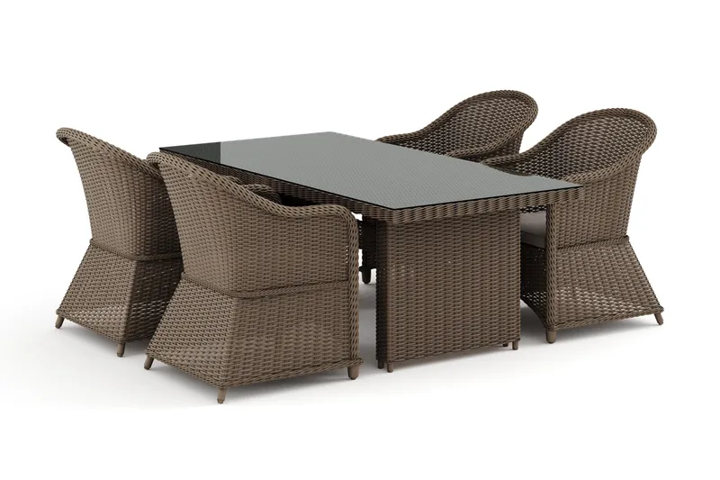 Marcus utomhus matgrupp 160x90 cm med 4 Marcus utefåtöljer, Natur