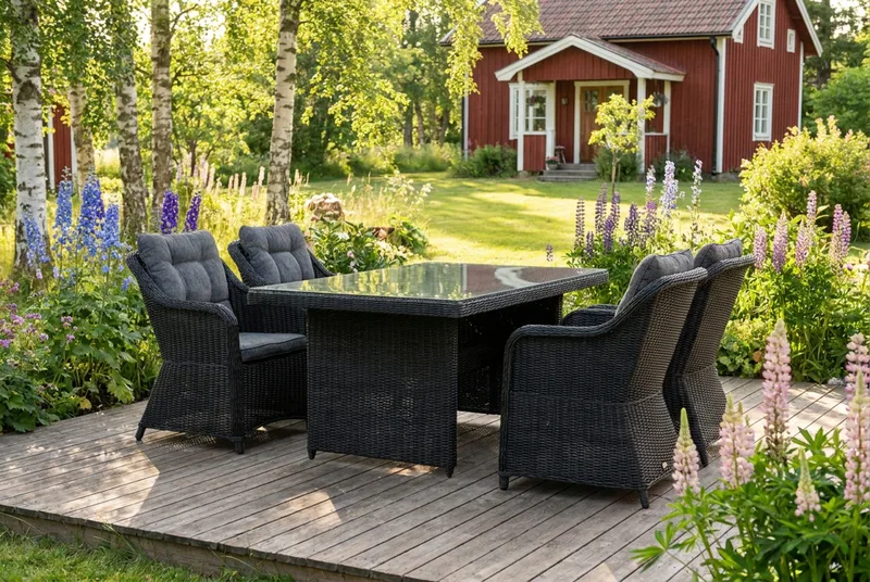 Marcus utomhus matgrupp 160x90 cm med 4 Marcus utefåtöljer - Svart - Utemöbler - Utegrupp - Matgrupp utomhus
