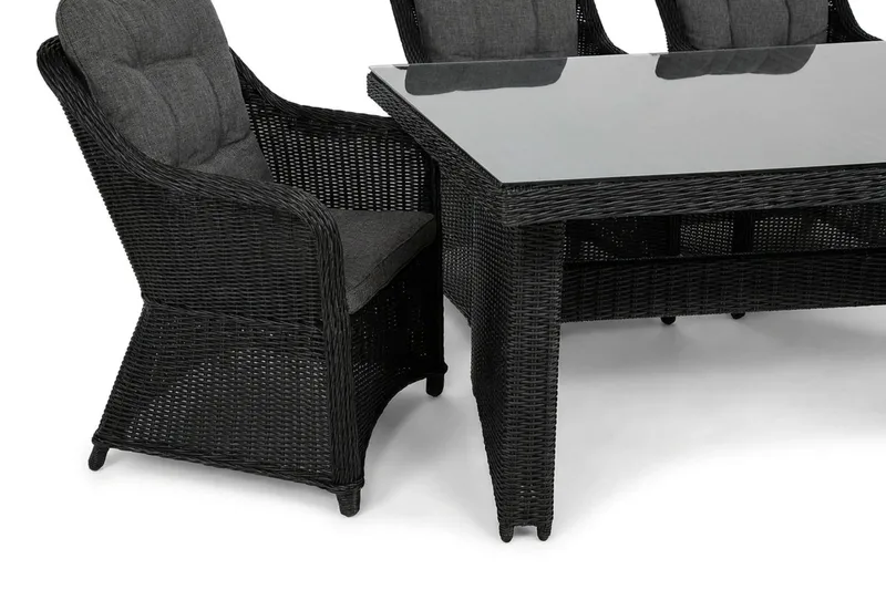 Marcus utomhus matgrupp 160x90 cm med 4 Marcus utefåtöljer - Svart - Utemöbler - Utegrupp - Matgrupp utomhus