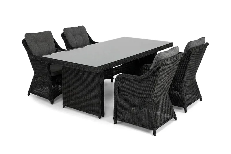 Marcus utomhus matgrupp 160x90 cm med 4 Marcus utefåtöljer - Svart - Utemöbler - Utegrupp - Matgrupp utomhus