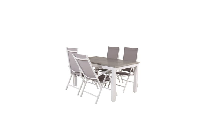 Matgrupp Albany Rektangulärt 125/210x90 cm Vit / Grå med Break Stolar 4 st - 4 st - Utemöbler - Utegrupp - Matgrupp utomhus