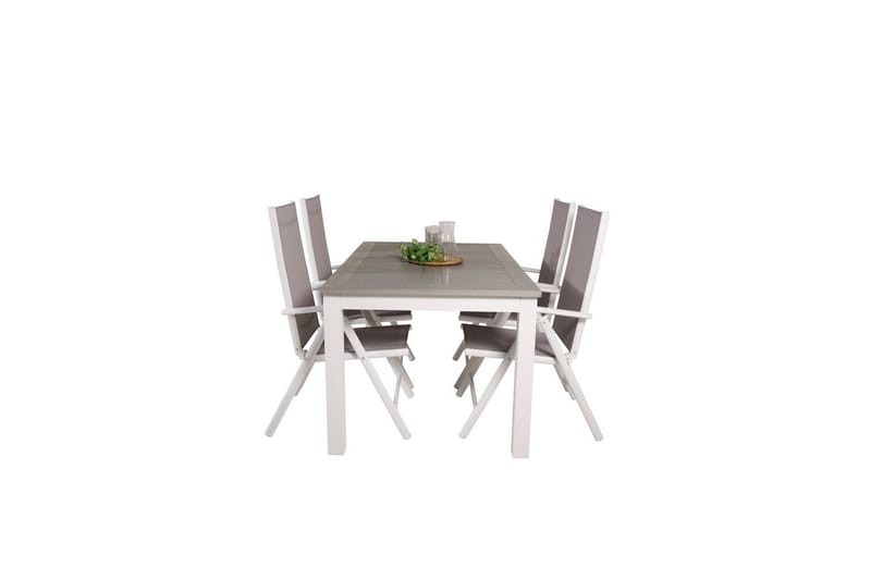 Matgrupp Albany Rektangulärt 125/210x90 cm Vit / Grå med Break Stolar 4 st - 4 st - Utemöbler - Utegrupp - Matgrupp utomhus