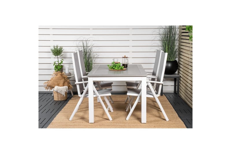 Matgrupp Albany Rektangulärt 125/210x90 cm Vit / Grå med Break Stolar 4 st - 4 st - Utemöbler - Utegrupp - Matgrupp utomhus