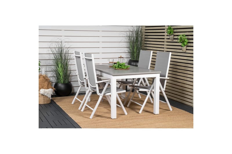 Matgrupp Albany Rektangulärt 125/210x90 cm Vit / Grå med Break Stolar 4 st - 4 st - Utemöbler - Utegrupp - Matgrupp utomhus