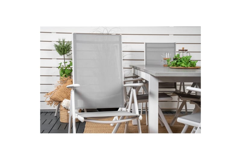 Matgrupp Albany Rektangulärt 125/210x90 cm Vit / Grå med Break Stolar 6 st - 6 st - Utemöbler - Utegrupp - Matgrupp utomhus