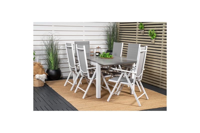 Matgrupp Albany Rektangulärt 125/210x90 cm Vit / Grå med Break Stolar 6 st - 6 st - Utemöbler - Utegrupp - Matgrupp utomhus